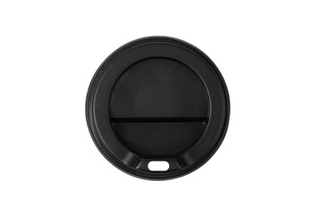 Black plastic lid for disposable cup.