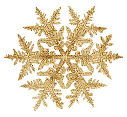 Winter gold snowflake transparent Christmas ornament macro photography