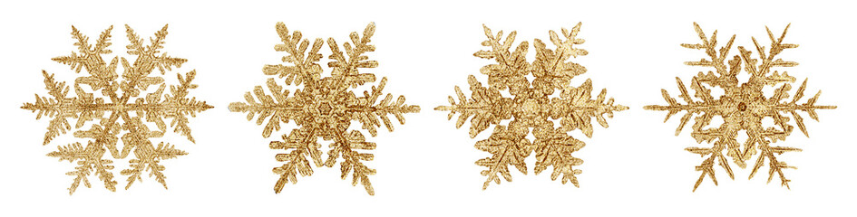 Gold snowflake png set Christmas ornament macro photography