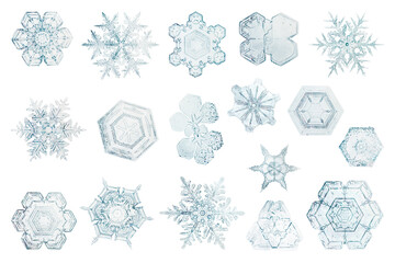 Icy snowflake png set macro photography