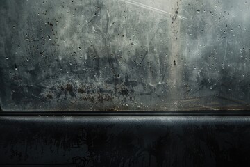 Dirty Car Window Background with Grime and Dust Particles on Dark Black Grey Grunge Texture - obrazy, fototapety, plakaty