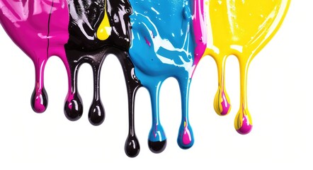 Dripped CMYK Ink Drops in Vibrant Colors - Liquid Paint Drops Isolated for Printing
