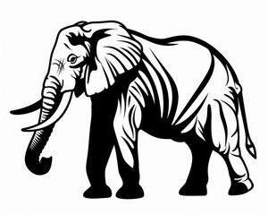 Obraz premium Elephant Outline Illustration in White and Black. Isolated Silhouette of Safari Animal for Zoo Conservation