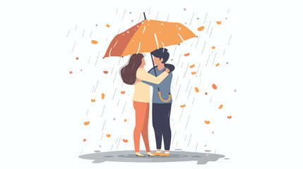 Love couple hugging under umbrella.