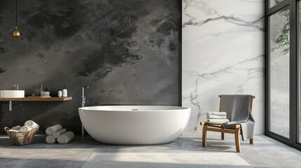 Modern bathroom mockup featuring a marble wall 
