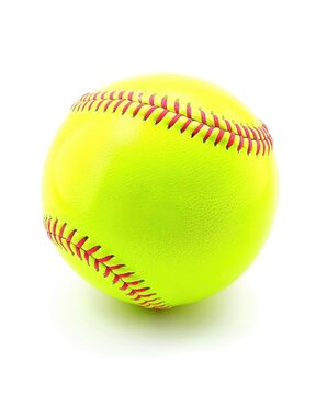 Softball Isolated on White Background. Fluorescent Neon Yellow Ball, Ideal for Sports Equipment and Baseball Design