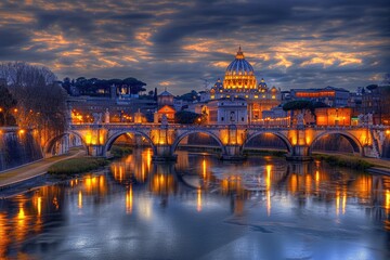 Stunning View of River and Vatican City with Bridge  - obrazy, fototapety, plakaty
