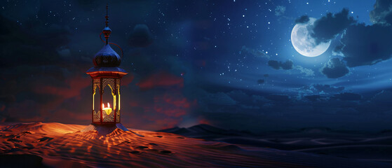 Arabia Sahara lantern and moon setup for greeting Ramadan 