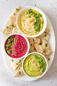 Trio of Hummus Varieties with Fresh Ingredients