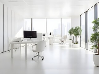 Modern white Office Interior, business white office with eco-friendly environment, Office Interior, White wall office 