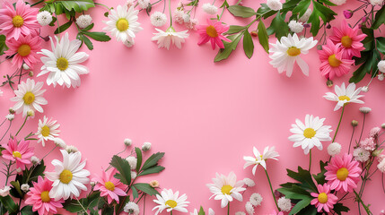 Happy Mother's Day composition with copy space, featuring colorful flowers and a heart shape on a light background. Ai generated