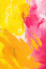 Brush strokes, creative, flat lay, yellow and pink. Bright abstract pattern. Vertical interior painting on the wall.