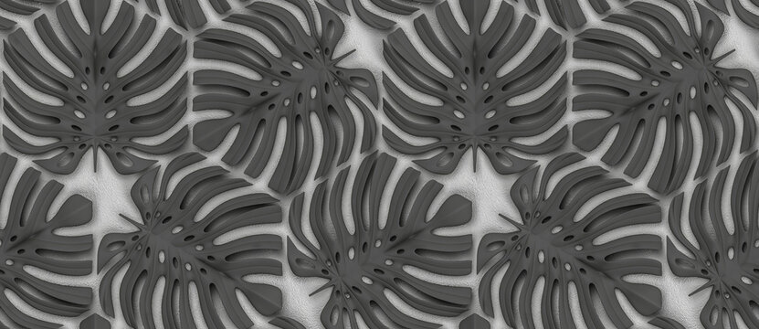 Leaves monstera of wood material on white background