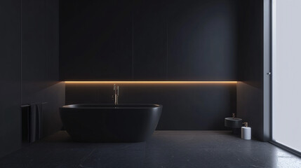 Fototapeta na wymiar Black minimalist bathroom interior. 3d rendering