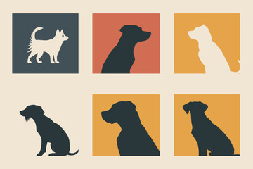 Silhouette collection of dogs on colored backgrounds