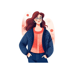 Girl is dressed in a knitted cardigan. Vector illustration design.