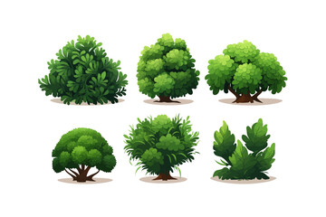 Cartoon Lush Greenery and Bushes Set. Vector illustration design.