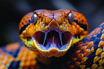 Fototapeta premium An exceptional close-up image capturing a snake's open jaws, presenting a sense of danger and raw animal power