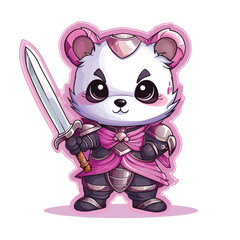 Cartoon cute panda warrior sticker. Cute cartoon animal vector. Vector illustration