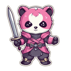 Cartoon cute panda warrior sticker. Cute cartoon animal vector. Vector illustration