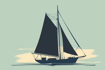 Stylized, minimalist illustration of a sailboat gliding on calm waters, with a retro color palette invoking a sense of tranquility - obrazy, fototapety, plakaty