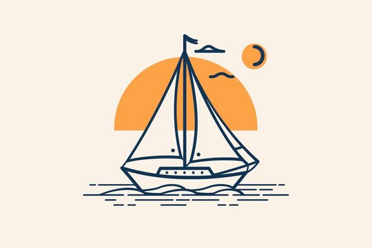 Tranquil minimalist sunset sailboat illustration with modern design and serene nautical background