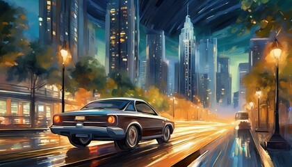 Blurred of car in city at night - obrazy, fototapety, plakaty