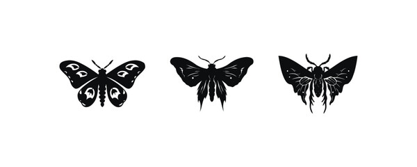 Set of Black Silhouette Butterflies. Vector illustration design.