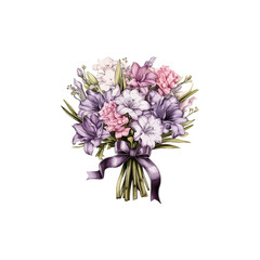 Elegant Bouquet of Purple and White Flowers watercolor style. Vector illustration design.