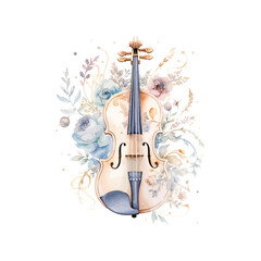 Violin and Floral Watercolor Artistic. Vector illustration design.