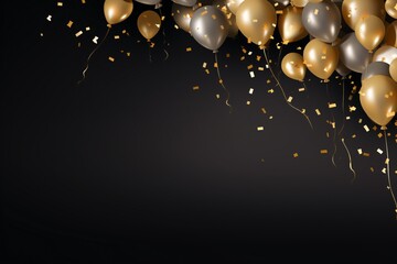 Celebrations background with black and golden balloons, Festive black and gold balloons, Black Friday banner, Cyber Monday sale banner, Balloons Background, AI Generative