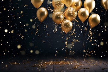 Celebrations background with black and golden balloons, Festive black and gold balloons, Black Friday banner, Cyber Monday sale banner, Balloons Background, AI Generative