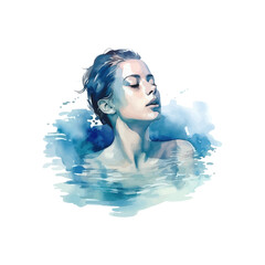 Serene Female Figure Submerged in Watercolor Blues. Vector illustration design.