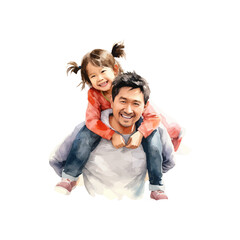 Father and Daughter Enjoying Piggyback Ride watercolor style. Vector illustration design.