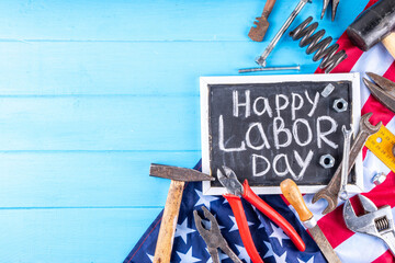 American National Patriotic Workers Happy Labor day Holiday background. Construction and...