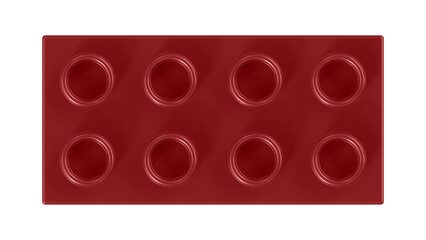 Naklejka premium Maroon Lego Block Isolated on a White Background. Close Up View of a Plastic Children Game Brick for Constructors, Top View. High Quality 3D Rendering with a Work Path. 8K Ultra HD, 7680x4320, 300 dpi