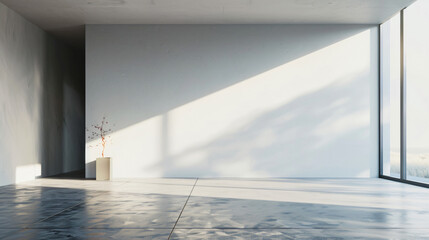 Contemporary minimalist empty interior with blank gray wall