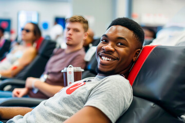 Blood donation. World blood donor day. Man and woman after giving blood. Save lives concept.