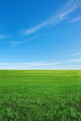 Fototapeta na wymiar A wide green grass field with a blue sky