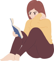 Sitting Woman Student Reading Book Character Illustration Graphic Cartoon Art