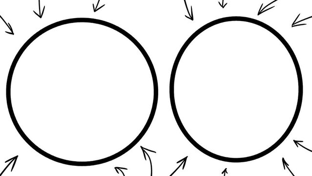 Animation of two circles with many small arrows pointing to them. You can place logos, text, or other content inside the round frames.