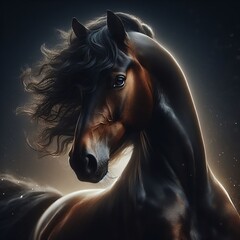 Elegant sport horse font sombre, photographe haute qualité HD beaucoup de détails cheval sauvage, eclat de sable qui gicle , arrière flou