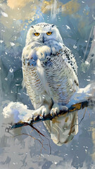 Snowy owl painting - obrazy, fototapety, plakaty