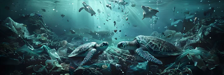 Wandcirkels plexiglas Underwater Havoc: Unmasking the Harrowing Impact of Plastic Pollution on Marine Life © Edith