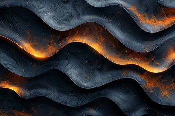 A visually captivating image of a flowing texture in black with striking orange highlights, evoking feelings of drama and energy