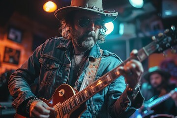 Obraz premium The focused intimacy of a guitarist's hands pressing on the strings of an electric guitar