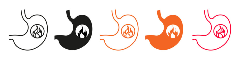 Digestive discomfort icon illustrating the common issue of acid heartburn - obrazy, fototapety, plakaty