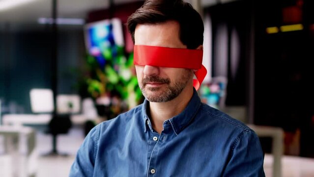Confused Blindfolded Man Concept. Office Worker