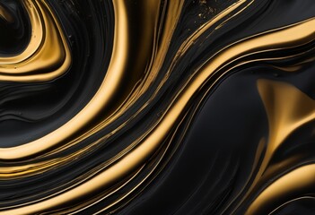 Abstract art black paint background with liquid gold fluid grunge texture.