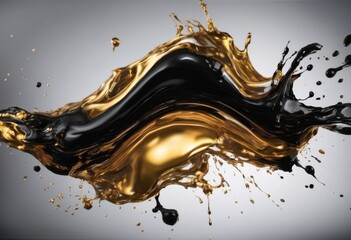 Abstract art black paint background with liquid gold fluid grunge texture. - obrazy, fototapety, plakaty